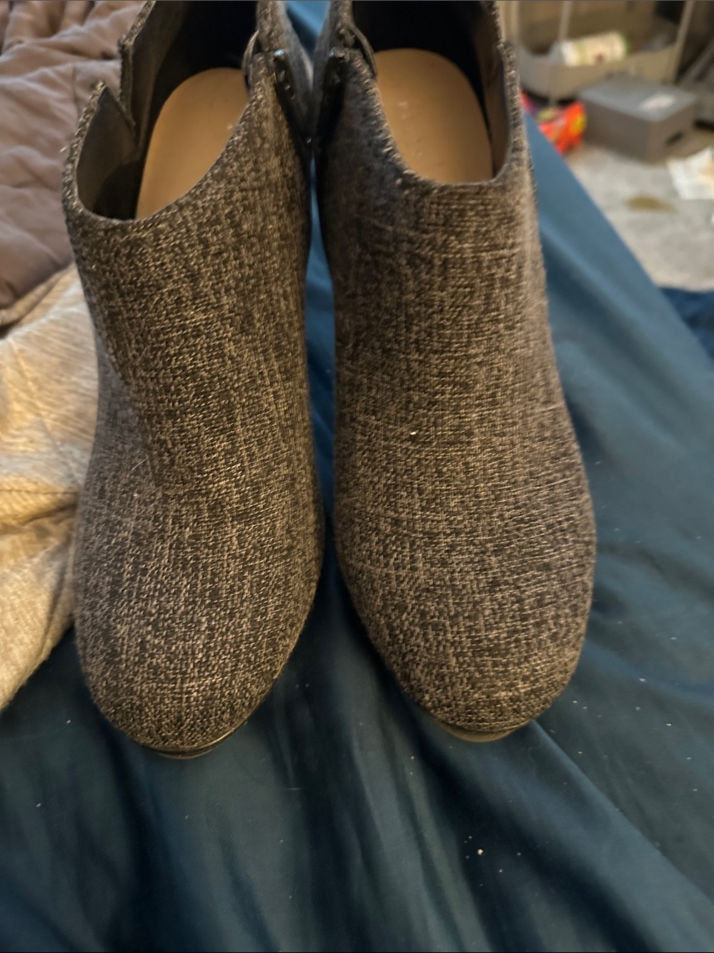 Kelly & Katie Dark Charcoal Textured Ankle Booties